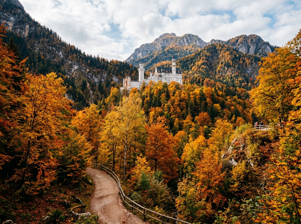 Vibrant orange and yellow autumn foliage surrounding a German forest