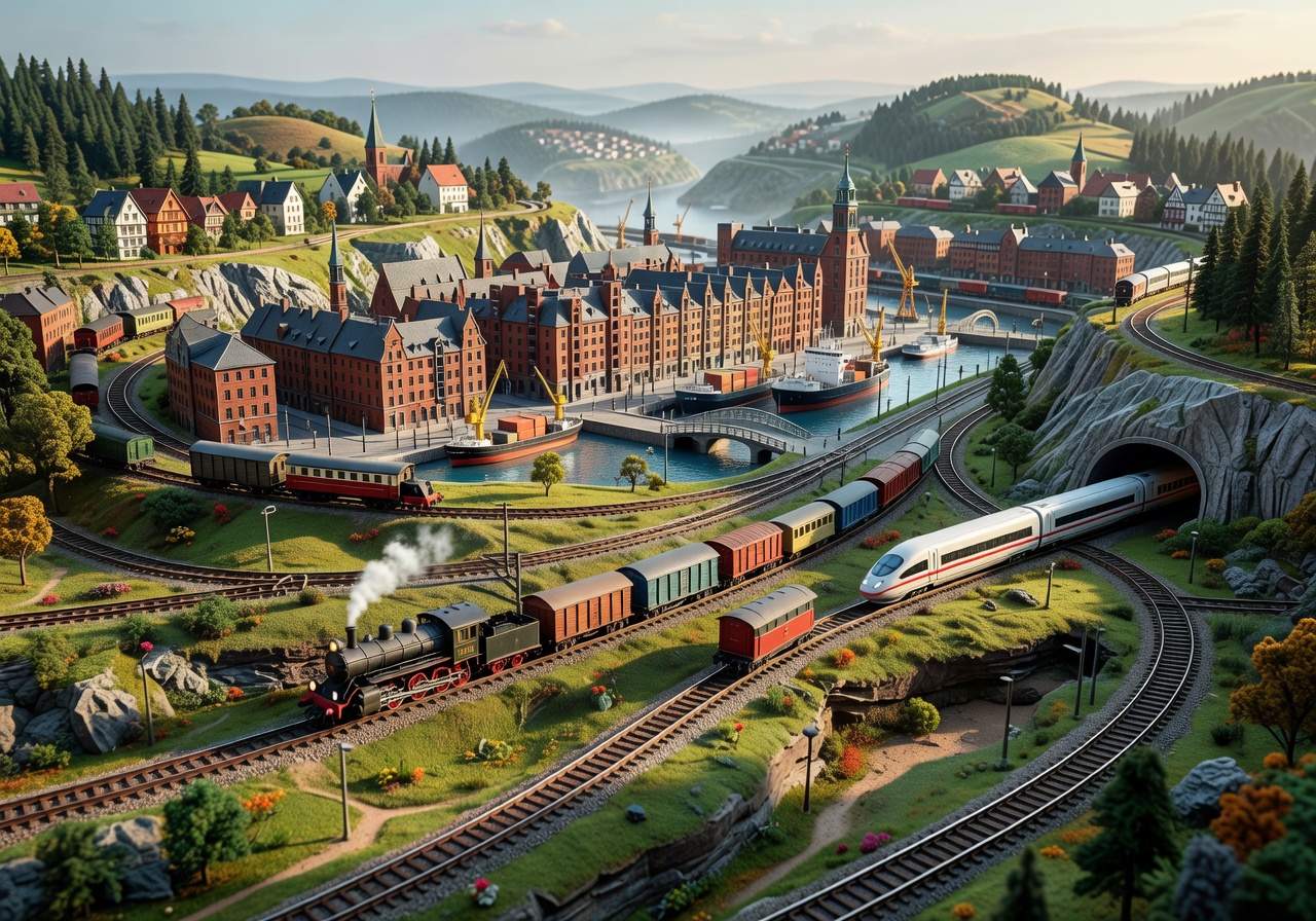 Highly detailed model railway layout at Miniatur Wunderland in Hamburg